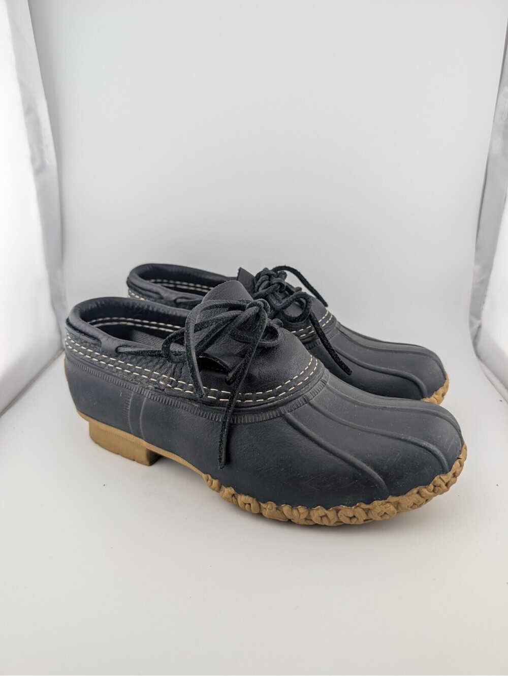 Bean Boots Women's Size 6 Black Leather & Rubber Low Cut Duck L.L. Bean